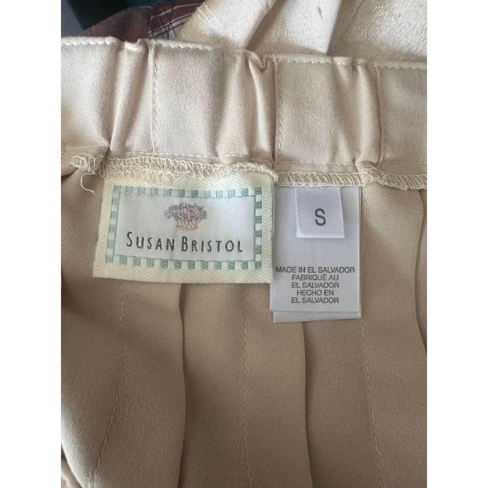 Susan Bristol Beige Pleated Midi Skirt Womens Small Elastic Waist Neutral Office